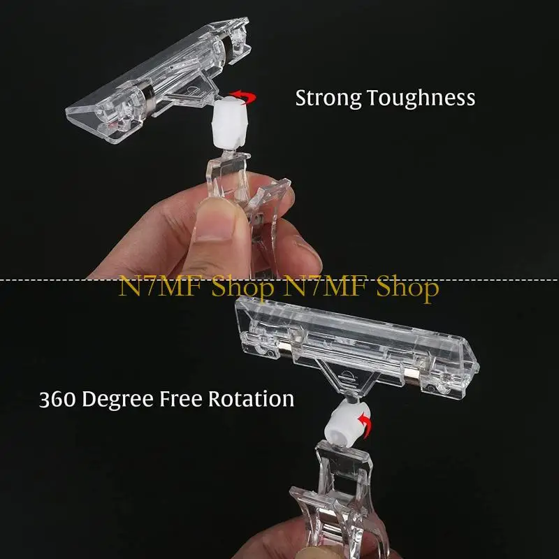 

N7MF Double End Clamp for Shelf Labels, 10Pcs Plastic Card Display Stand Double Clips Card Business Advertising Holder