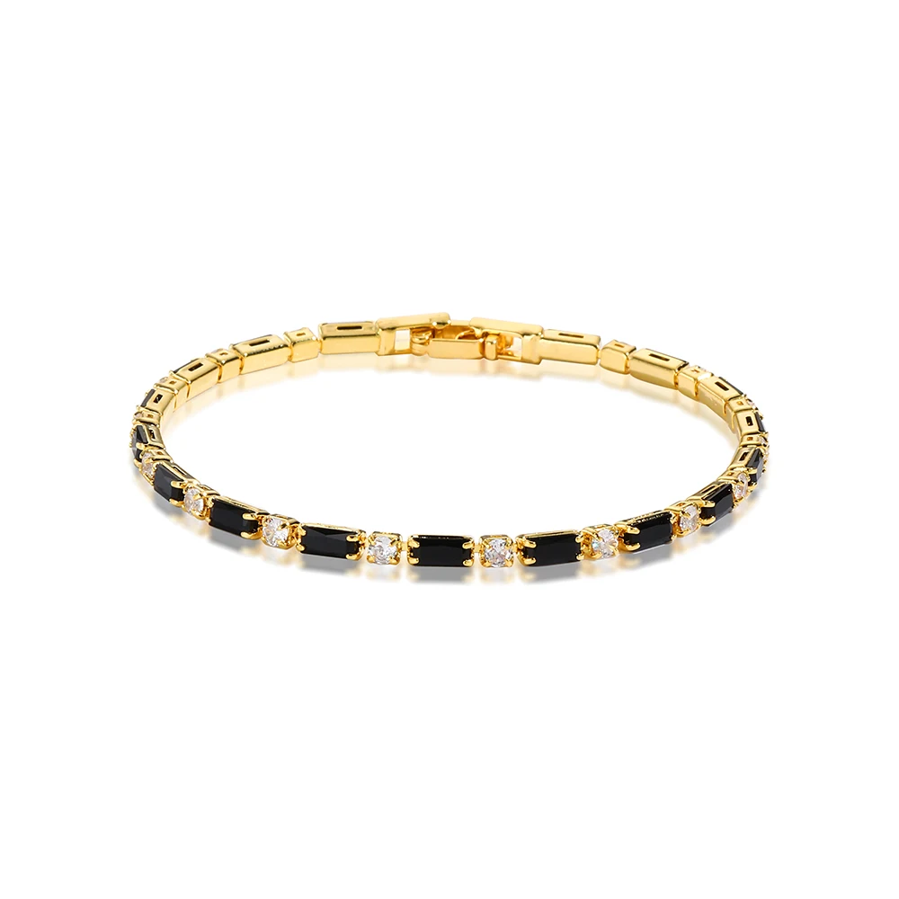 Schwarze Kristall-Tennisarmbänder für Damen und Herren, luxuriöses, verstellbares Armband mit Iced Out-Kubikzirkonia an der Hand, Hippie-Schmuck