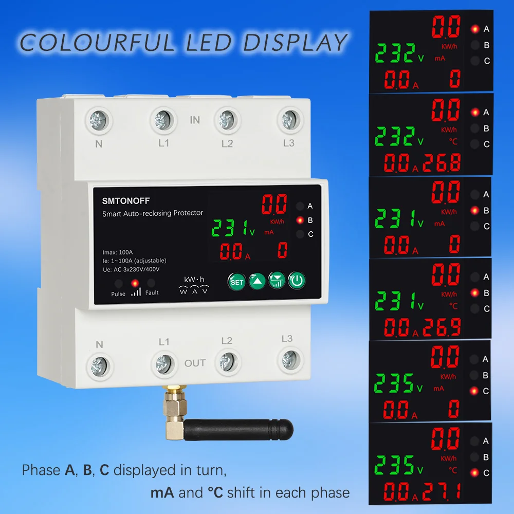 Tuya WiFi Drei Phase 4P 100A Auto-Wiedereinschaltung Über Unter Spannung Schutz Prepaid Meter Timer Schalter Stimme fernbedienung – Detail 3