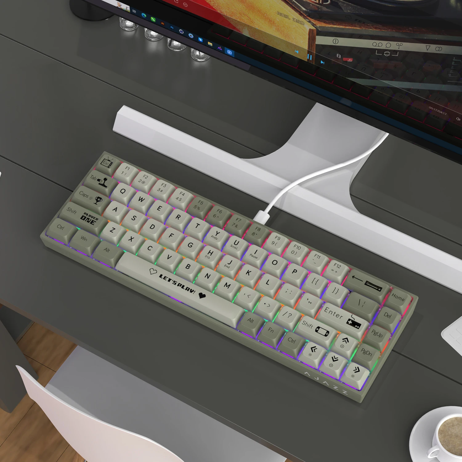 Ajazz ak680 65% teclado mecânico para jogos com fio troca quente mini teclado personalizado junta para pc laptop