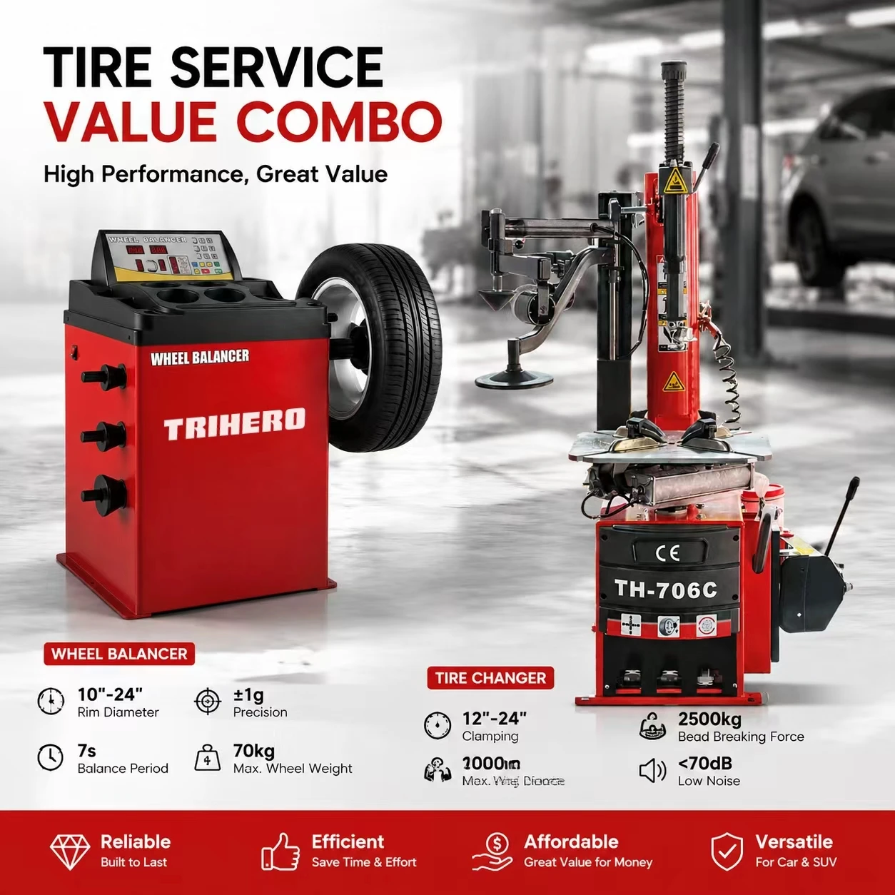 Trihero  Tire Service Equipment Combo Tire Changer Wheel Balancer Kit