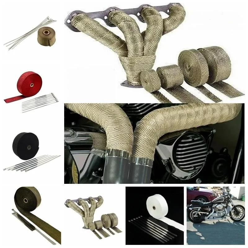 5CM*5M Titanium Exhaust Wrap Fiberglass Motorcycle Exhaust Thermal Band Muffler Heat Tape with Stainless Ties Motor Accessories