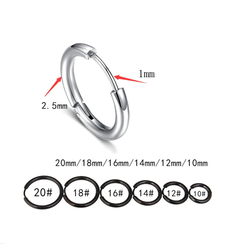 1 Pair Stainless Steel Hoop Earrings for Men Women Small Circle Metal Ball Anti-allergic Ear Buckle Rock Hip Hop Jewelry