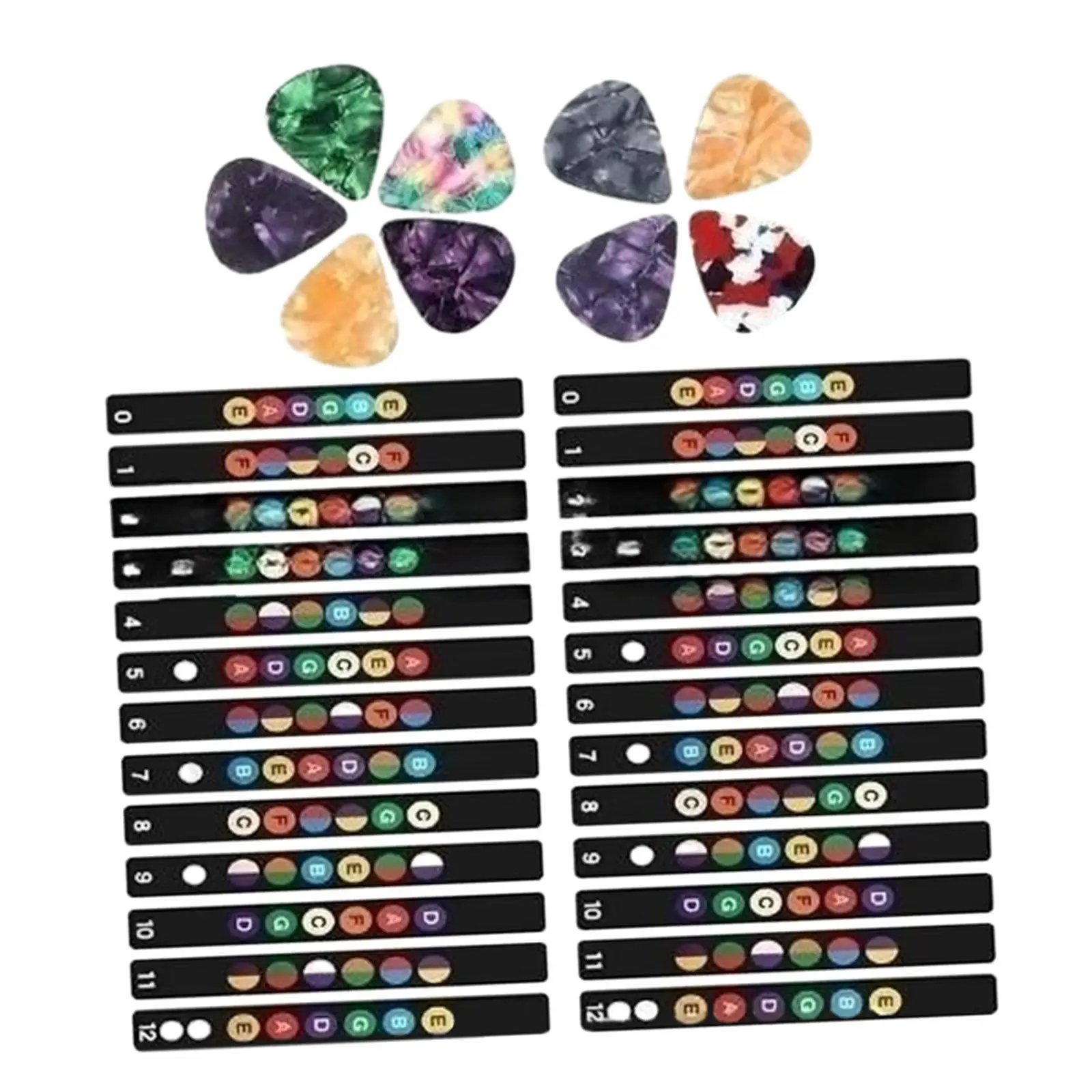 Color Code Note Decals, Guitar Fingerboard Stickers and Picks, Fingerboard Note Stickers for Beginner Learner Practice