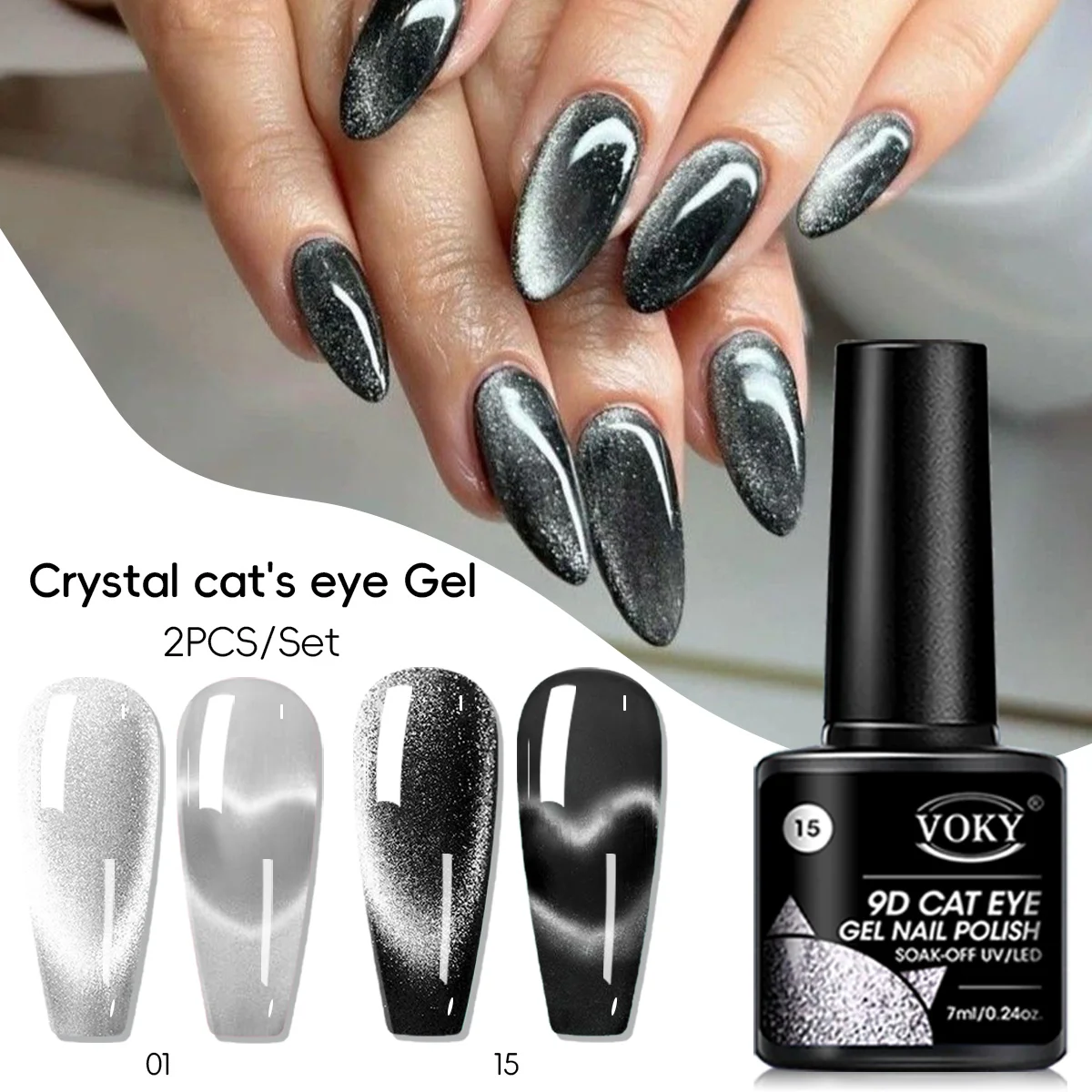 VOKY 2-delige langdurige magische magnetische Cat-Eye nagelgelset, geschikt voor het genieten van manicure op salonniveau thuis