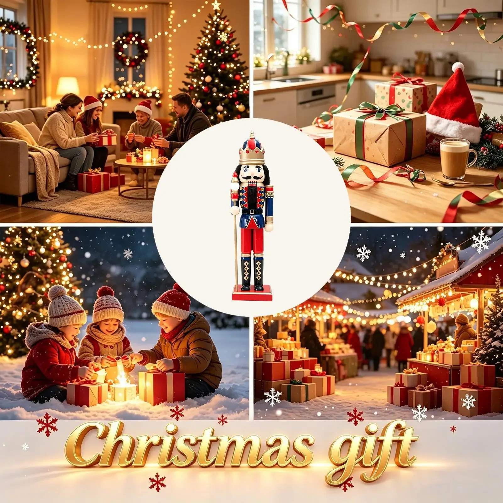 38CM Christmas Nutcracker Miniatures Puppet Ornaments Desktop Decoration Cartoons Walnuts Soldiers Band Decoration Gift