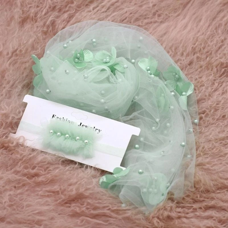 J15U 2 قطعة الوليد الطفل التصوير الدعائم طويلة التفاف الشيفون الخرز ورود للزينة لتقوم بها بنفسك فتاة بوي صور الدعائم بطانية مع