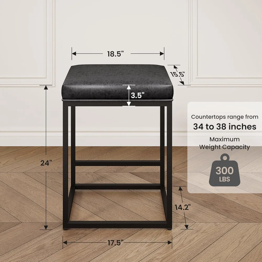 4 مجموعات من مقاعد البار بدون ظهر مقاس 24 بوصة مع كراسي عالية من الجلد الأسود ومقاعد بار #2