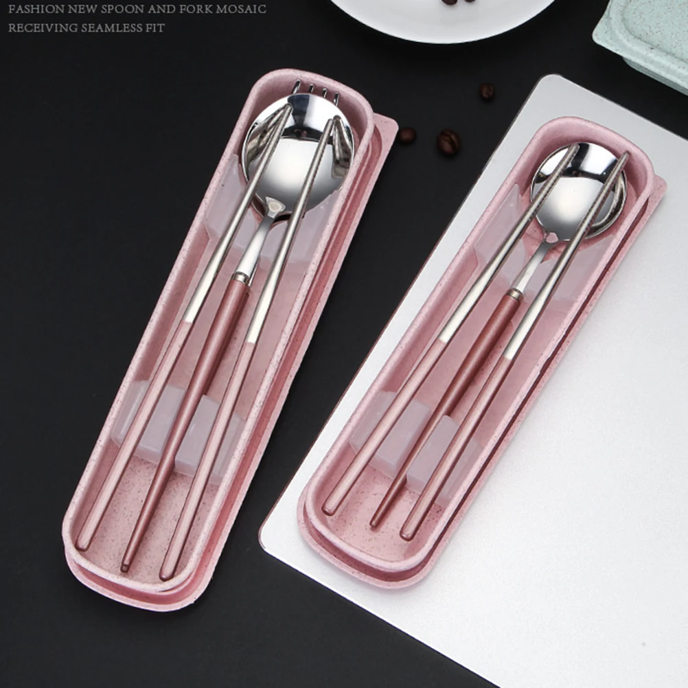 

3 Pcs Stainless Steel Cutlery Set Camping Tableware Serving Utensils Reusable Spoon Mini