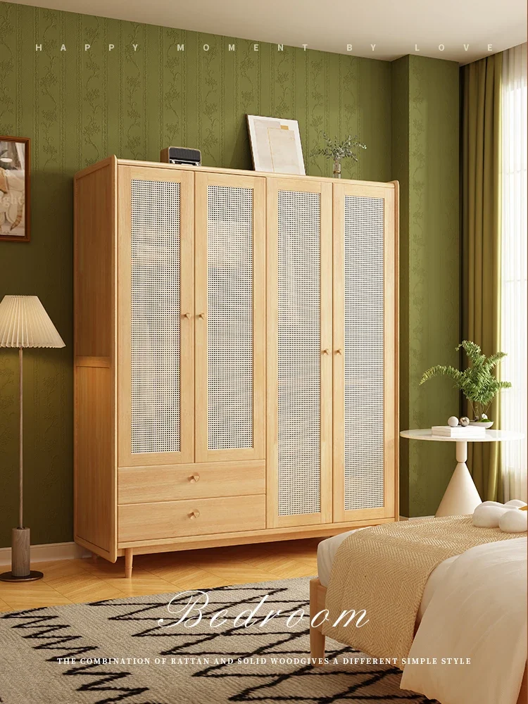 

Solid wood log rattan wardrobe small apartment Japanese wardrobe four seasons simple storage household bedroom