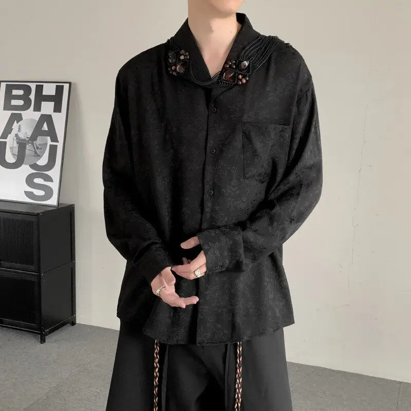 

Новая китайская рубашка с длинным рукавом и вышивкой, с цветочным узором, весенняя, модная, повседневная, свободного кроя, из полиэстера