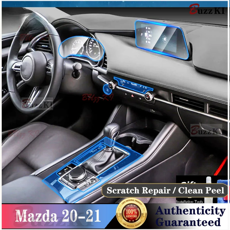 Película protetora TPU transparente para o interior do carro, reparação anti-risco, Console central, acessórios de reajuste para MAZDA MAZDA3 20-21