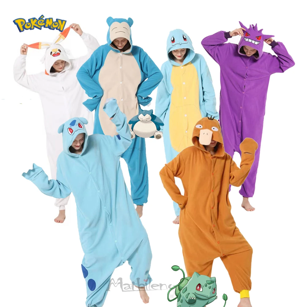 Bulbasaur Gengar Onesie Cosplay Costume Snorlax Squirtle One-Piece Pajama Halloween Full Body Pijama Christmas Sleepwear