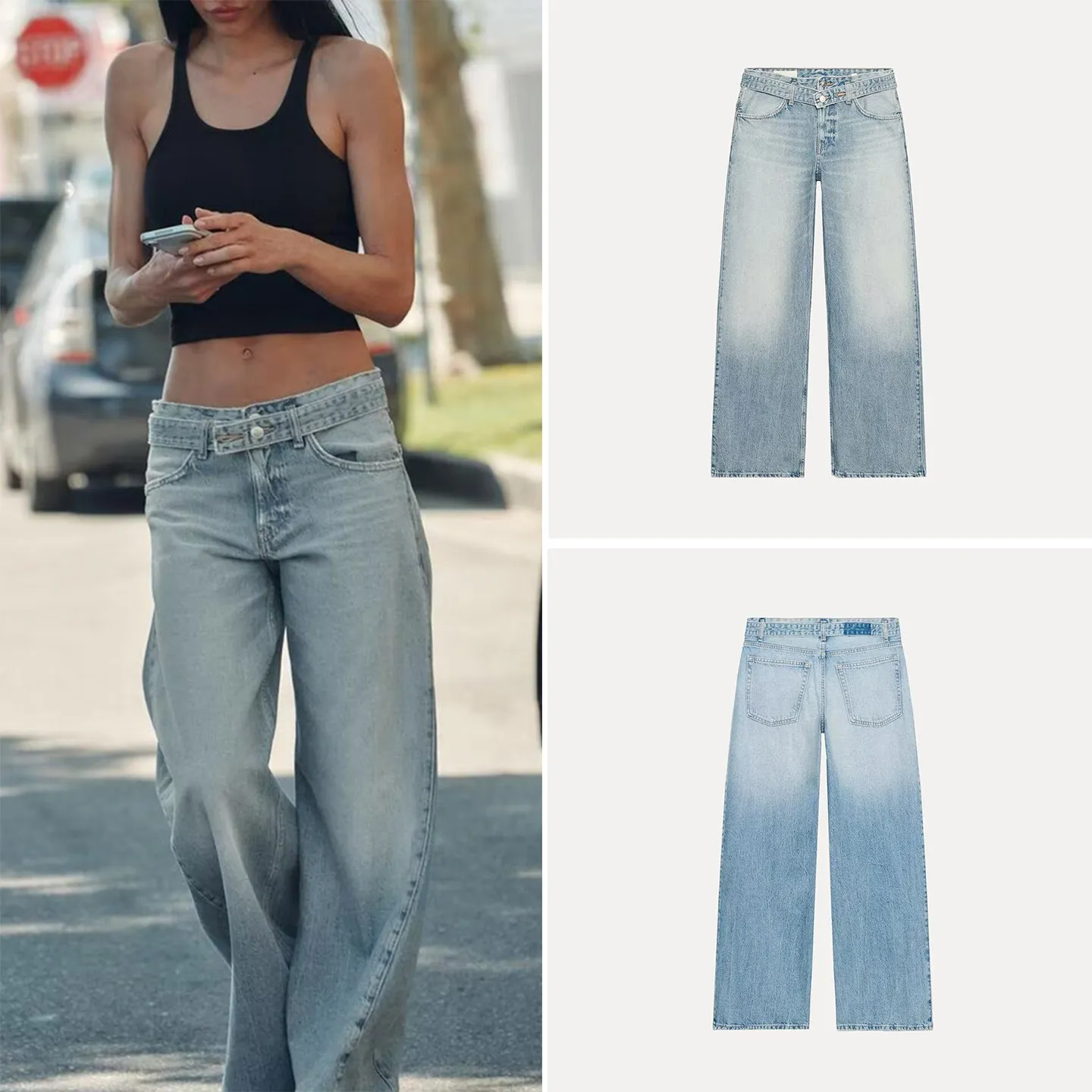 

Fashionable Casual Denim Pants for Women Spring 2026 Belt Decorated Straight Leg Jeans Natural Waist Stretch Fabric