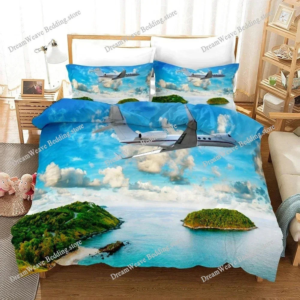 Aircraft Duvet Cover Flying Plane Bedding Set for Boys Girl Polyester Airplane Print Comforter Cover Double Queen King Size963