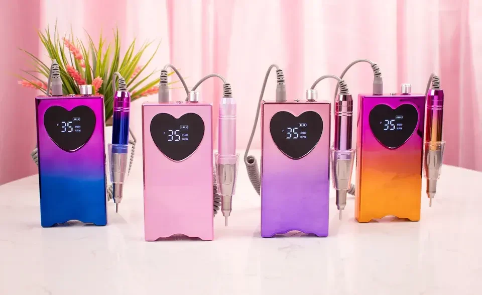 Professional nail drill, two in one coreless motor 35000RPM rechargeable portable acrylic gel nail polishing machine, salon home