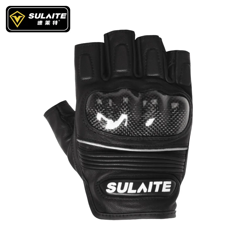 SULAITE Summer Breathable Half Finger Rider Sheepskin Carbon Fiber Racing Protective Gloves Motorcycle Gloves motocross gloves view 3