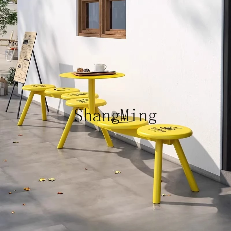 

FG Outdoor Terrace Milk Tea Coffee Hotel Outside Round Smiley Bench Courtyard Leisure Chair