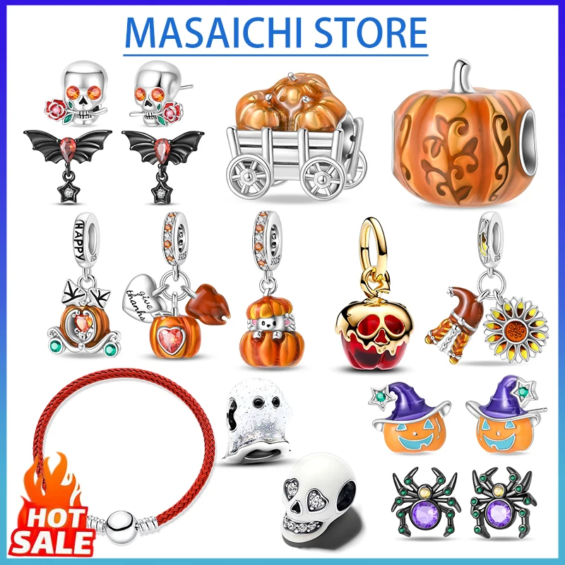 Interesting 925 Silver Plated Pumpkin Witch Halloween Collection Pendant Charm for Original 925 Silver Bracelet DIY Jewelry Gift