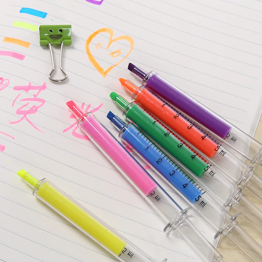 Kawaii Syringe Highlighter Pen Syringe Needle Shape Mechanical Color Ballpoint Pen For Office School Marker Writing Tool