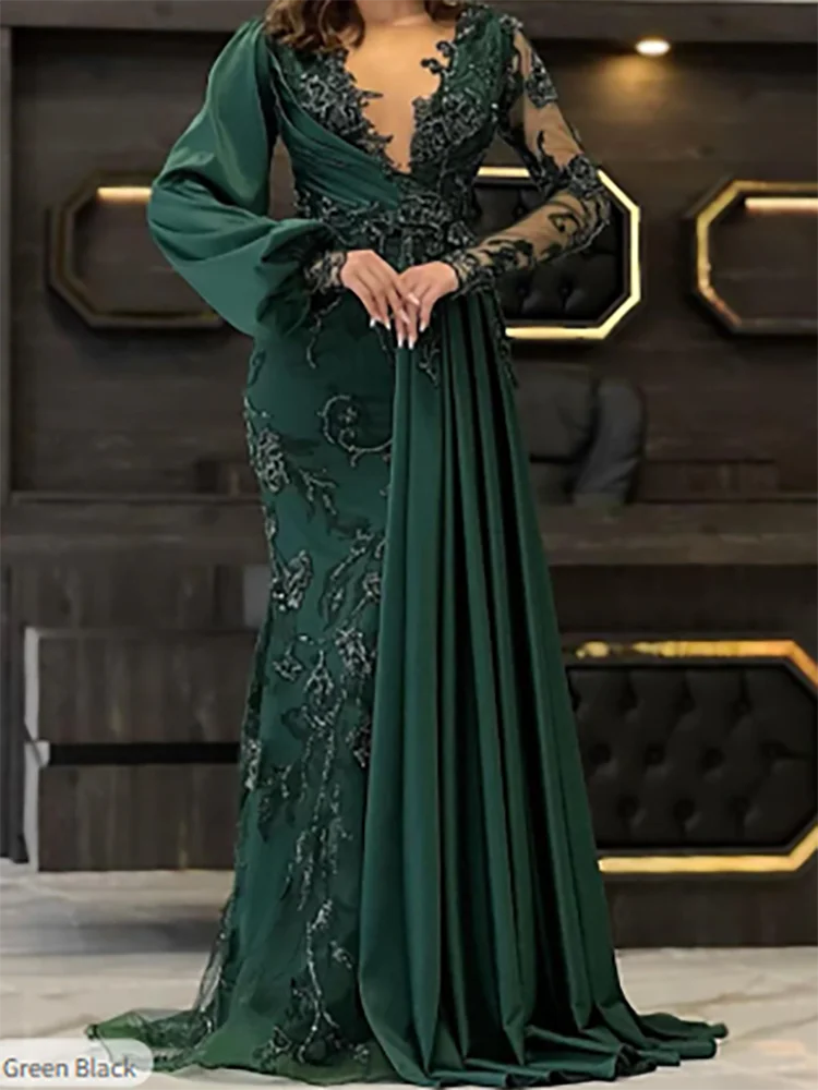 

Luxury V-Neck Appliquins Pleat Mermaid Formal Evening Dresses Birthday Party Prom Gowns Customized
