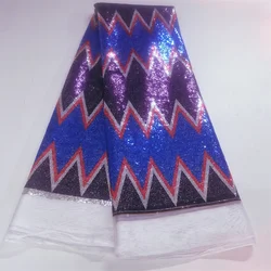 High Quality 5yards African Sequins Lace Fabric Nigerial Silk Style Sequins Material for Party Dress Popular Design P-4-911-2