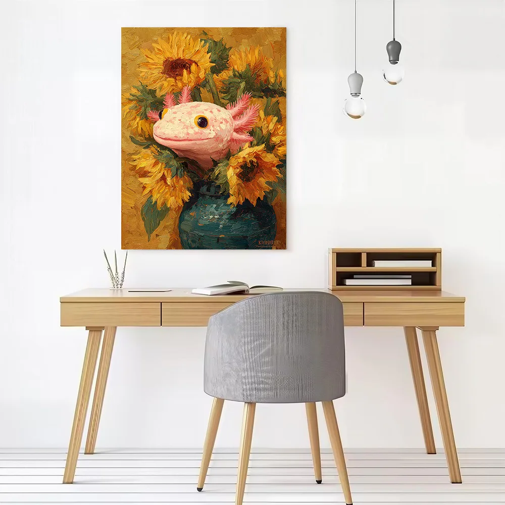 Axolotl in Sunflowers Painting Canvas Wall Art Poster Custom Wall Paintings Personalized Photo Printing for Wand Deko Bedroom