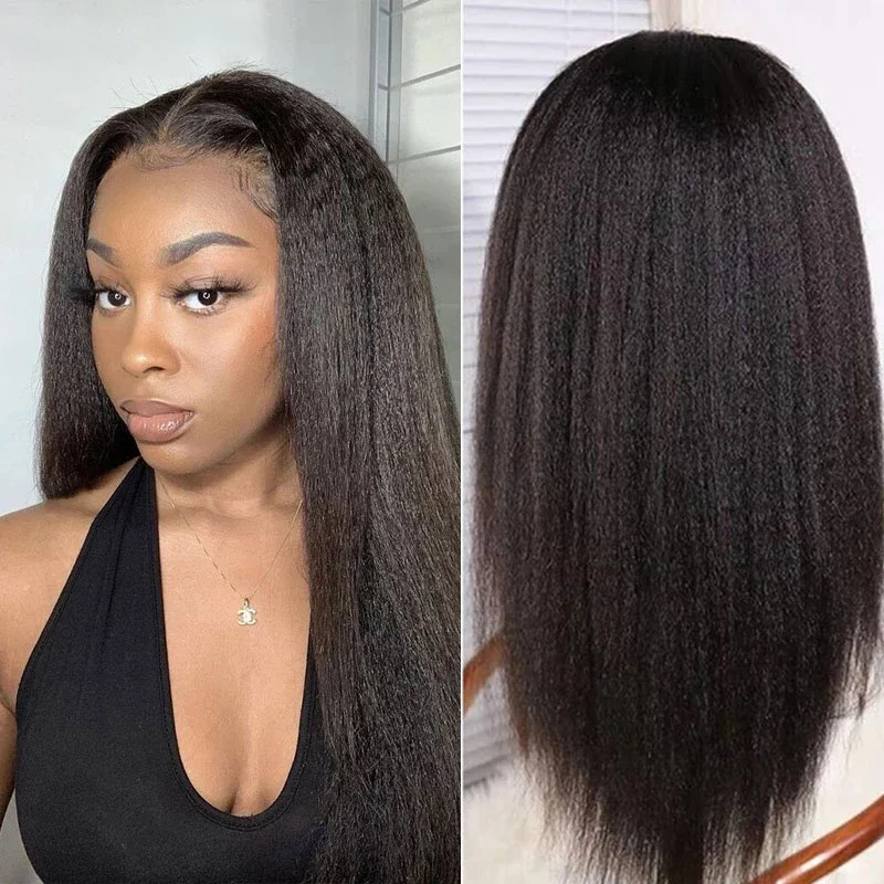 30inch Yaki Straight Wig 13x6 Lace Front Human Hair Wigs Kinky Straight Wig Bone Lace Wigs Pre Pluck 13x4 Lace Front Wig