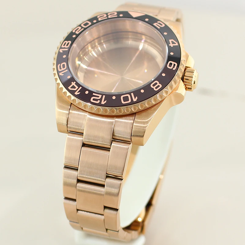 Feiyashi Rose Gold 40 มม.GMT นาฬิกา Dual สี BEZEL สําหรับ Seiko NH35 NH36 Miyota 8215 ETA 2824 การเคลื่อนไหว 28.5 มม.