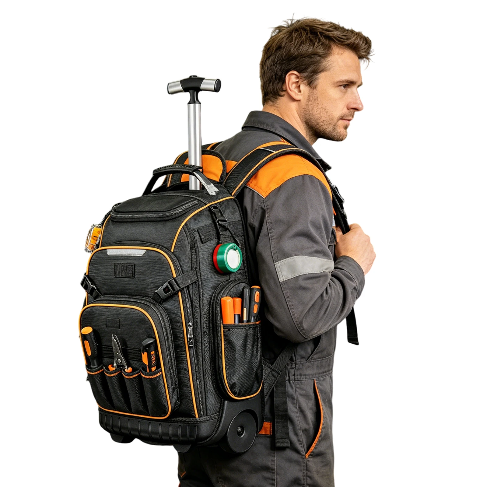 Tool Backpack with Wheels Electrician Backpack Waterproof Base Rolling Electrician Bag for Electrician Construction Mechanic