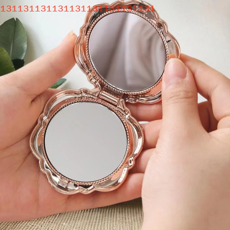 1 mini specchio portatile retrò con fiore di rosa - Strumento di bellezza cosmetica per specchio tascabile compatto a doppia faccia
