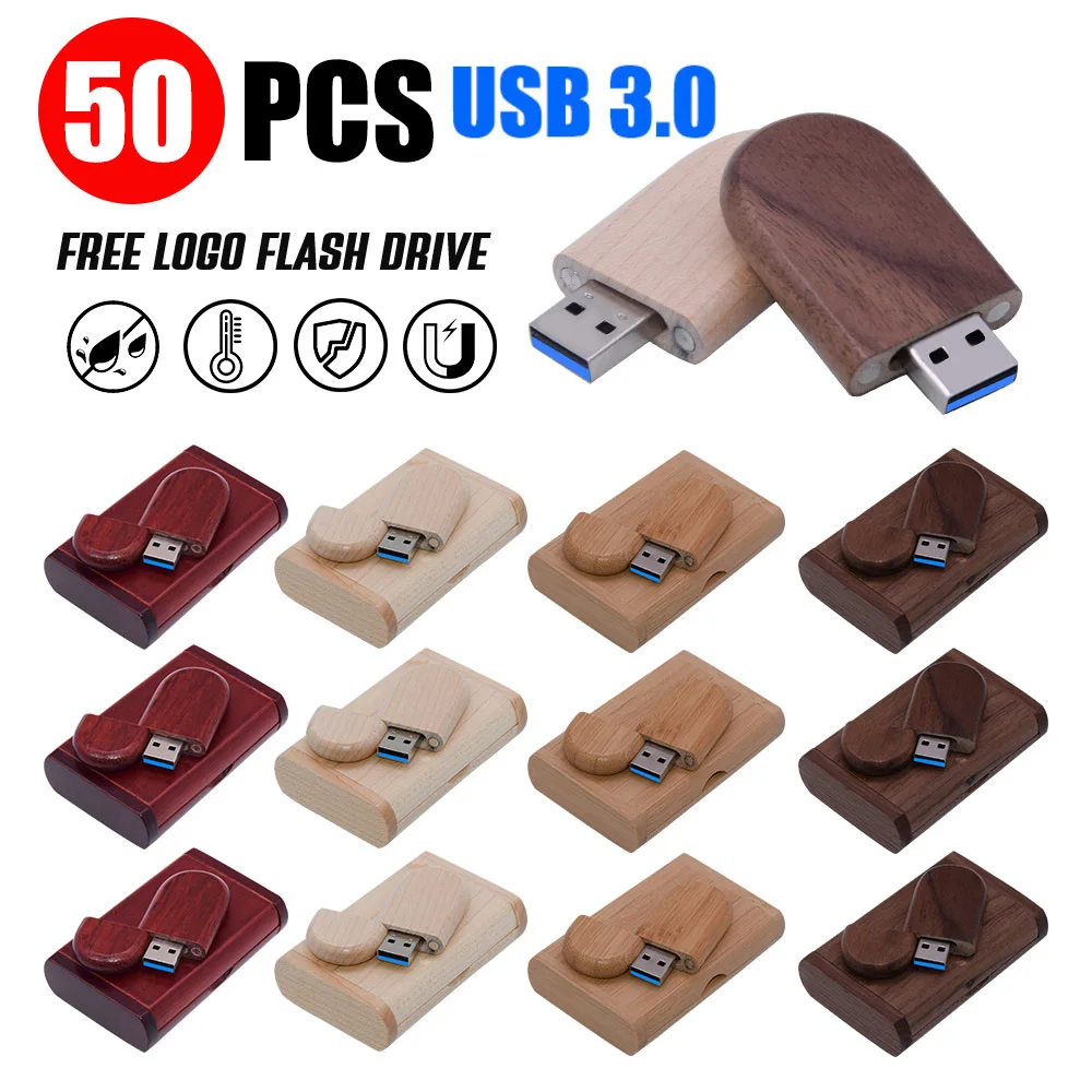 50PCS 3.0 USB Flash Drive 128GB Free Custom Logo Memory Stick 64GB Wedding Creative Gift Pen Drive 32GB16GB Maple Wood Usb Stick