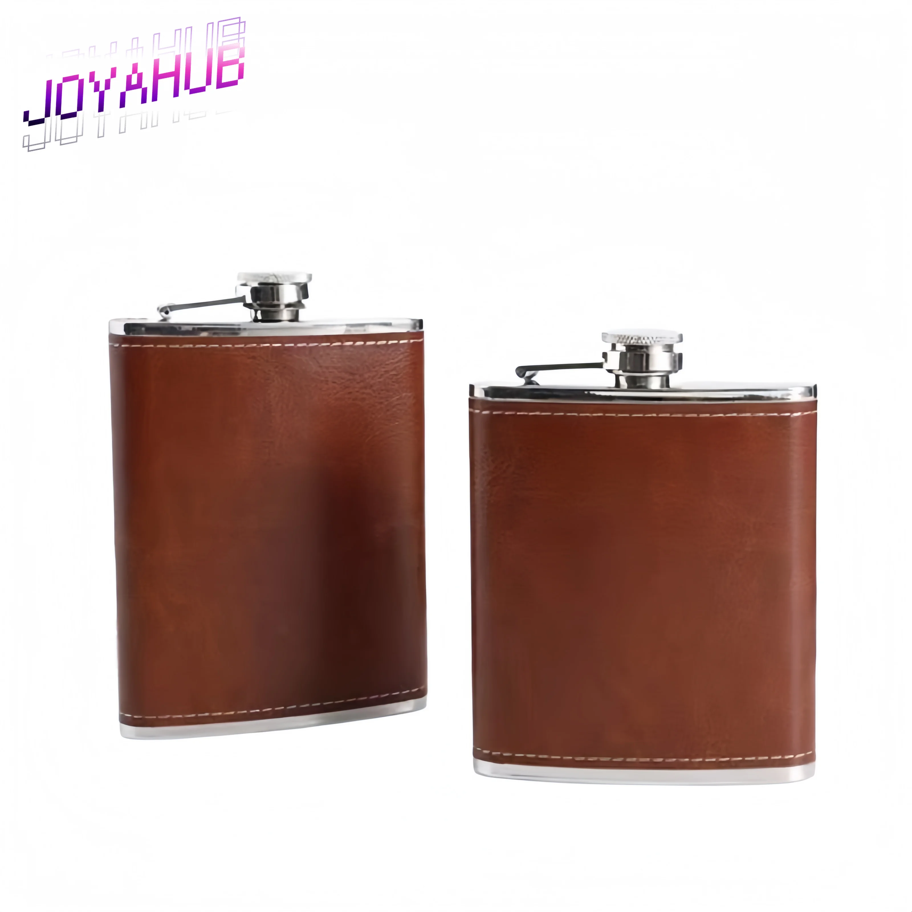 Customized LOGO Stainless Steel 8 Oz Wine Flask Outdoor Leisure Foreign Trade Brown Leather Case Small Wine Flask  Gift OEM
