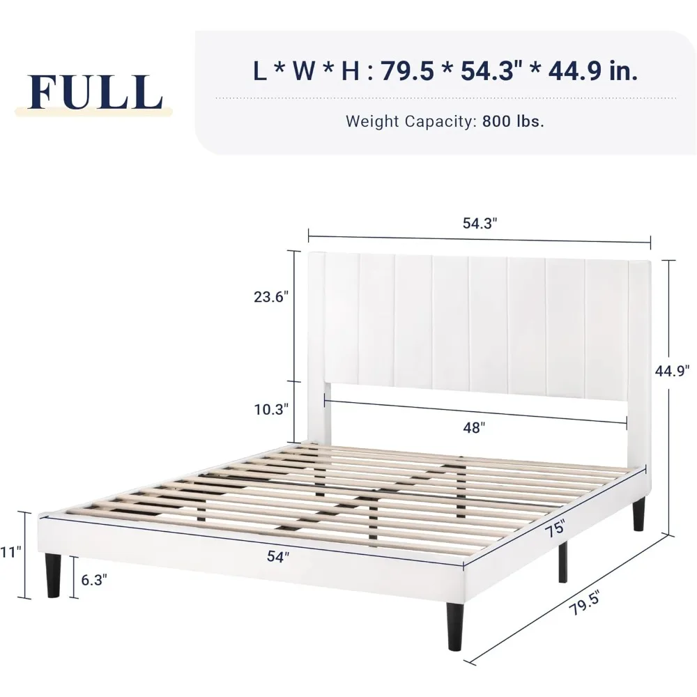 Full Bed Frame/Velvet Upholstered Bed Frame with Vertical Channel Tufted Headboard/Strong Wooden Slats/Platform Bed Frame