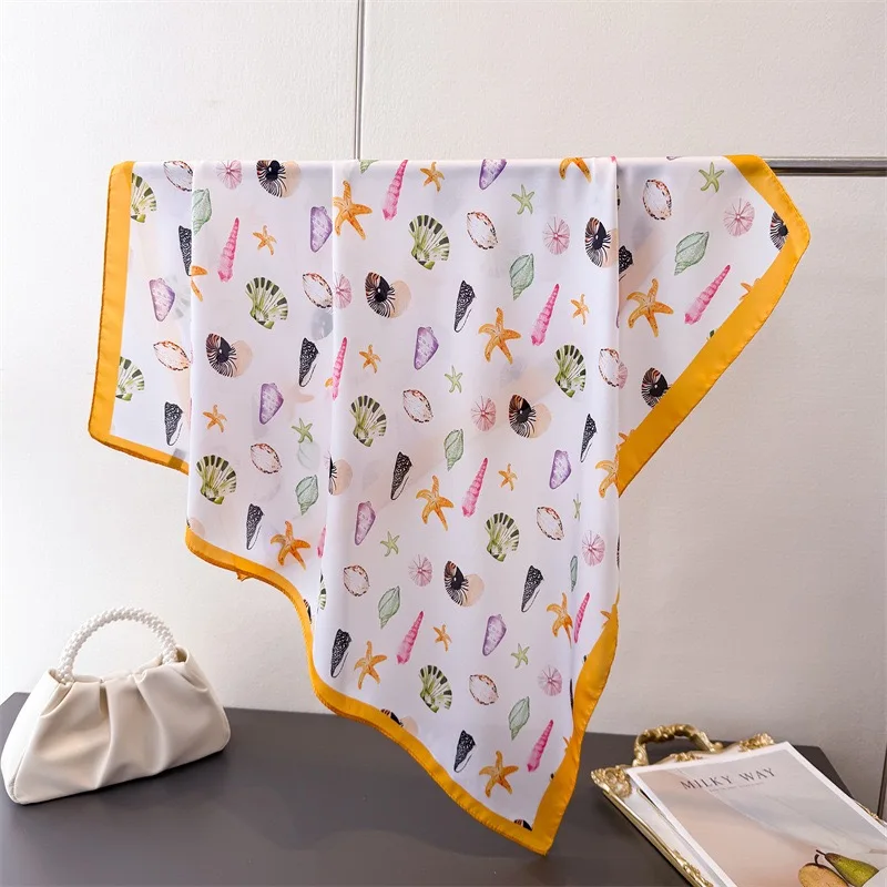 

2026 Luxury Silk Scarf 70x70cm Women's Ocean Marine Life Starfish Pattern Square Shawl Wrap Fashion Small Bag Hair Tie Bandanas