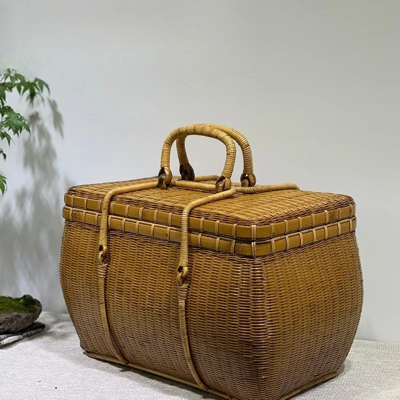 Bamboo weaving, bamboo weaving tea set storage basket, tea box, picnic basket