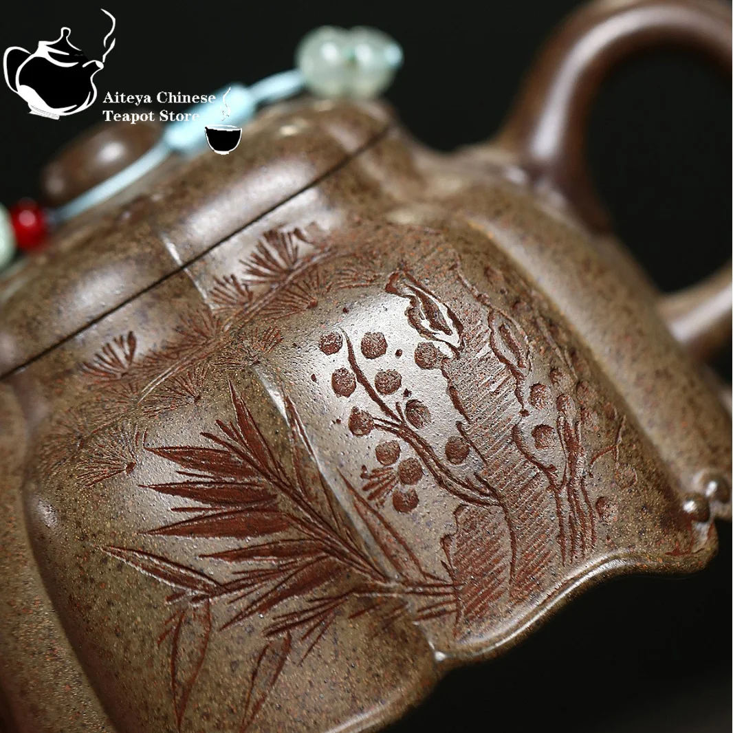 Yixing purple clay teapot, original ore, cloud, agarwood, mud, tendon pattern, auspicious square utensil, tea set