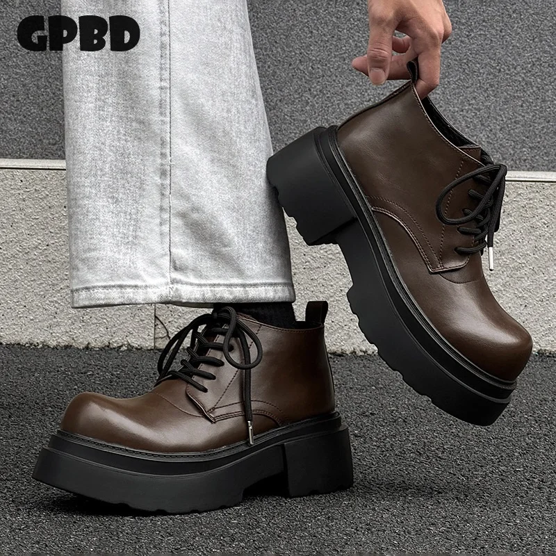 

GPBD Thick-soled High-ankle Men's Stylish Short Boots - 2025 Autumn New Style - Fashionable and Versatile - Brown