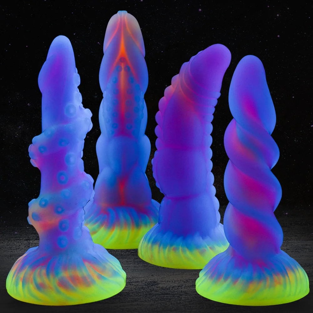 Threaded Monster Anal Dildo Butt Plug Anus Masturbator Dilators Suction Cup Adult Sex Toys for Men Women Silicone Luminous Soft