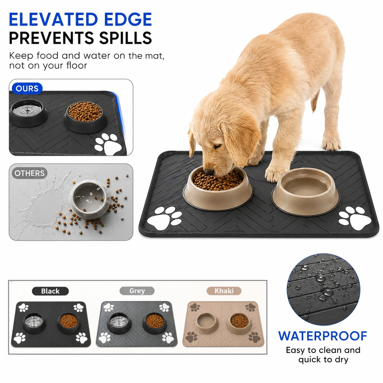 Absorbent Dog Cat Feeding Mat Quick Dry Waterproof Pet Bowl Placemat with Rubber Backing for Food Water Floor Protection