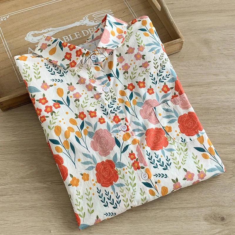 

Mori kei одежда женская осень японский стиль Харадзюку модные рубашки с длинными рукавами и цветочным принтом блузки винтажные рубашки 90-х годов