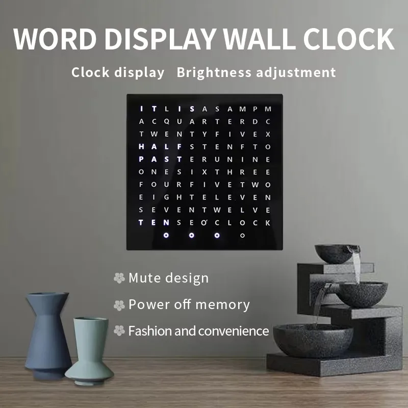 Minimalist Custom Illuminated Word Clock Modern LED Text‑Display Wall Clock for Bedside Living Room Home Decoration