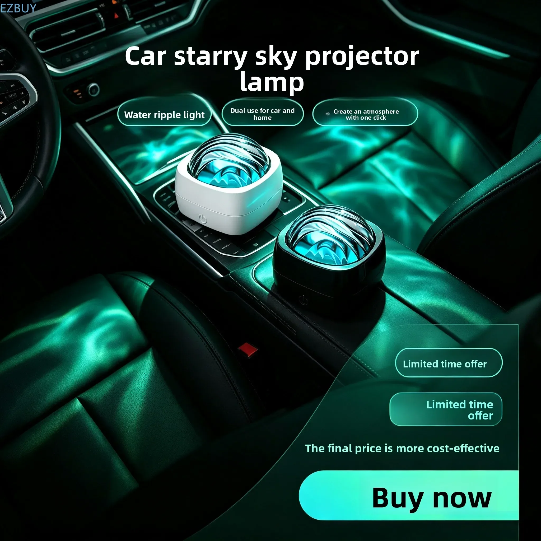 Car Ambient Lighting, Rippling Starry Sky Projector Light, Night Light, Moon-Themed Ambient Light, Multifunctional Mini Light