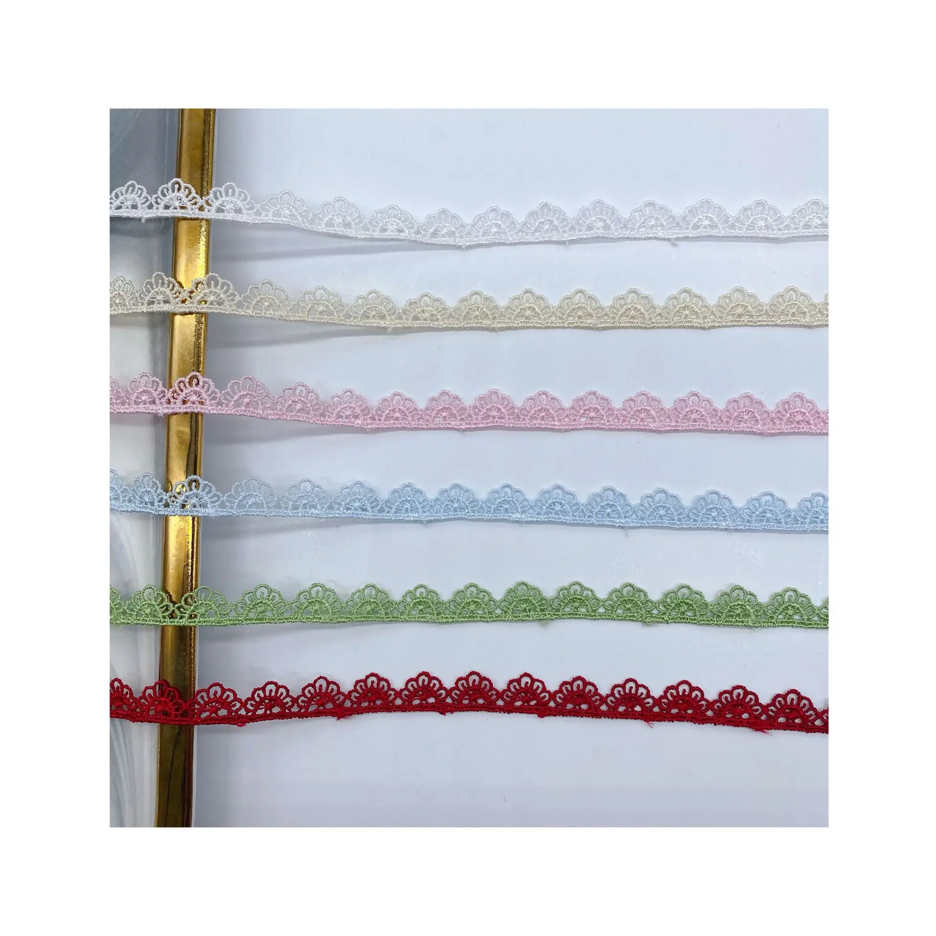 5 ياردة لوليتا الدانتيل متعدد الألوان شريط بوليستر الباركود الكمبيوتر التطريز للذوبان في الماء متعدد الألوان الدانتيل من جانب واحد تقليم #5