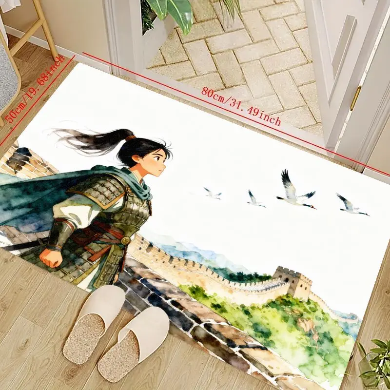 

1PC Warrior Princess Scenic Cartoon Carpet for Living Room Home Entrance Decoration, Large Floor Mat for Kids Room, Non-slip Yo