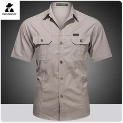 Men's Streetwear Casual Button Down unload Cargo Shirt Short Sleeve Cotton Dress Shirts For Hiking Fishing Golf Polos Shirts