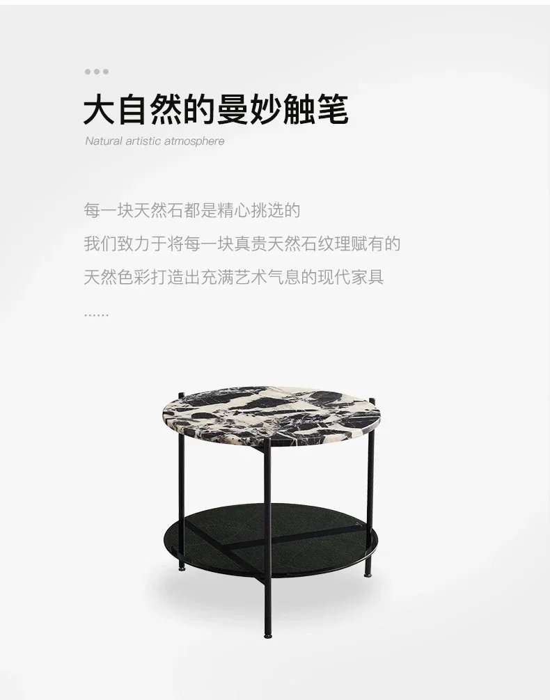 طاولة زاوية من الرخام الطبيعي الإيطالي البسيط مصممة للمنزل وطاولة جانبية للأريكة المستديرة #3
