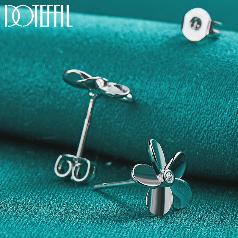DOTEFFIL 925 Sterling Silver Five Leaf Flower AAA Zircon Stud Earrings For Woman Wedding Engagement Fashion Party Charm Jewelry