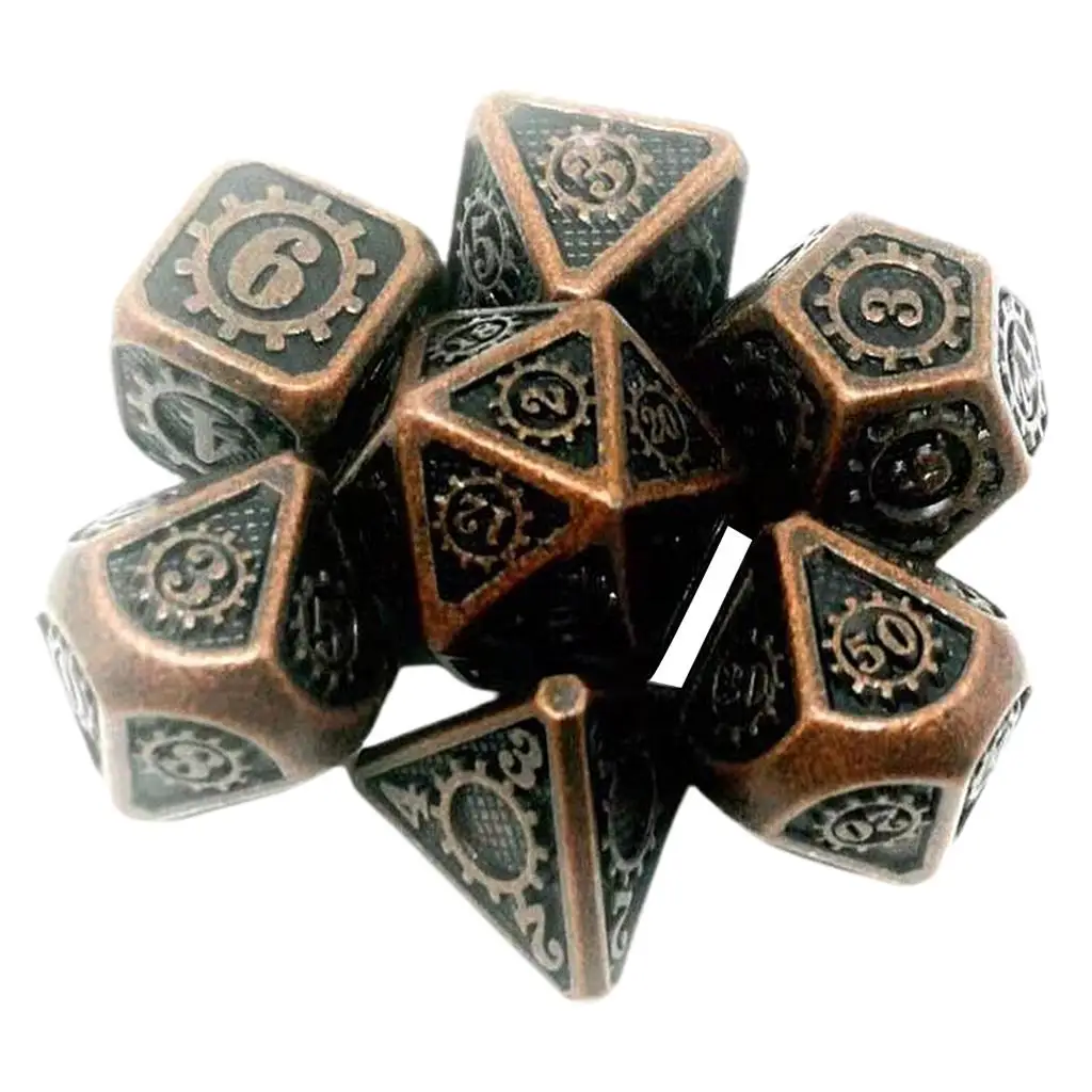 

7x многогранные металлические игральные кости для чешуек дракона DnD D&D RPG, игральные кости для настольных игр