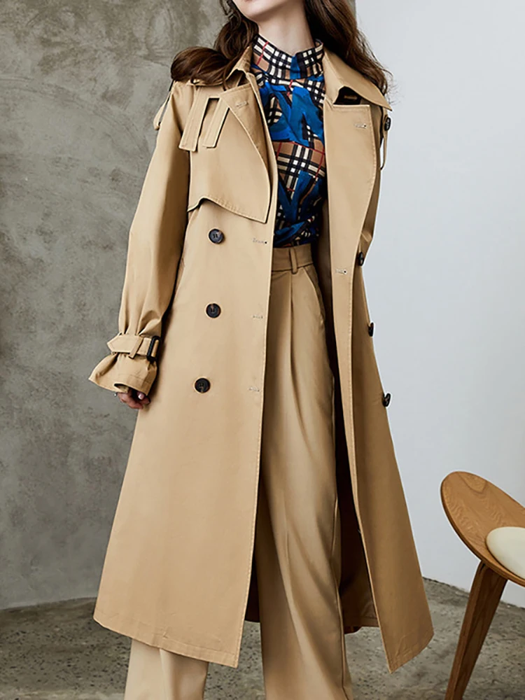 

Winter Sexy Lapel Long Sleeve Patchwork Buttons Trench Coat With Belt Women Breasted Loose High Waist Jacket Evening Party